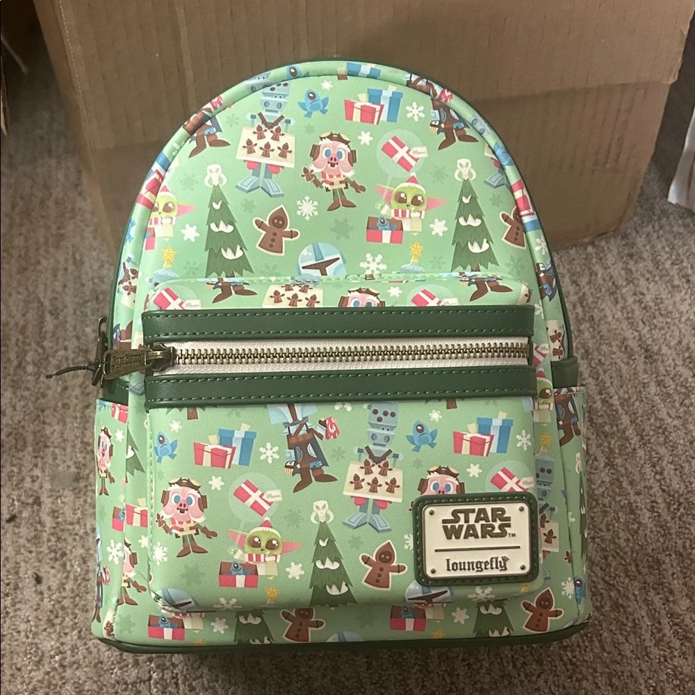 NWT Loungefly Star Wars Backpack - Green and Brown Christmas